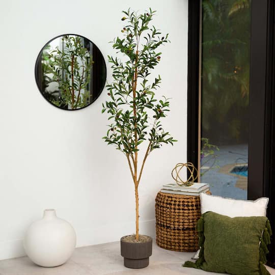 6ft. Potted Artificial Olive Tree with Natural Trunk